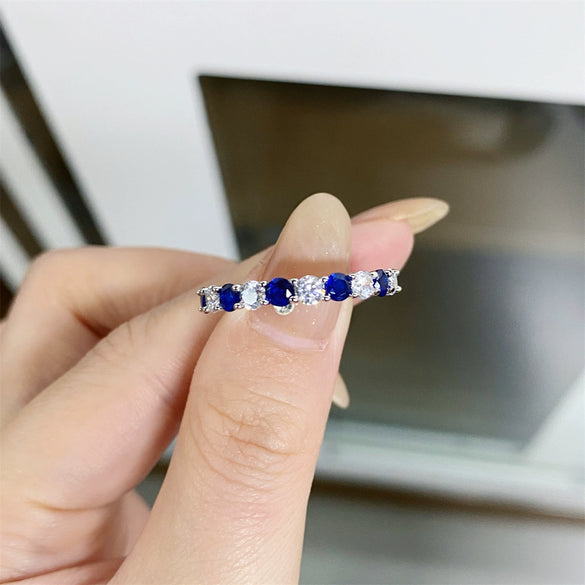 Wholesale Women's S925 Sterling Silver Geometric Rainbow Candy Color Stacked Ring