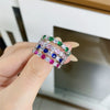 Wholesale Women's S925 Sterling Silver Geometric Rainbow Candy Color Stacked Ring