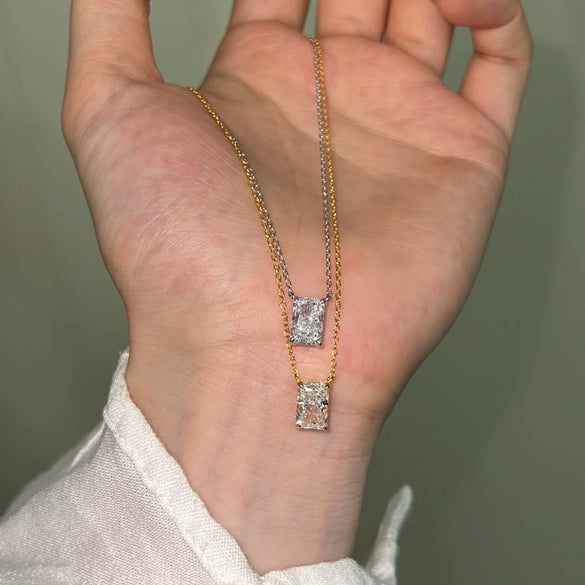 Wholesale Women's S925 Sterling Silver Geometric Rectangular Ice Flower Cut Zircon Clavicle Chain Necklace With Electroplating