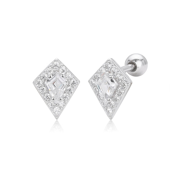 Wholesale Women's S925 Sterling Silver Geometric Rhombus Electroplated Threaded Pierced Twisted Bead Earrings