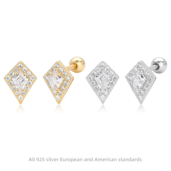 Wholesale Women's S925 Sterling Silver Geometric Rhombus Electroplated Threaded Pierced Twisted Bead Earrings