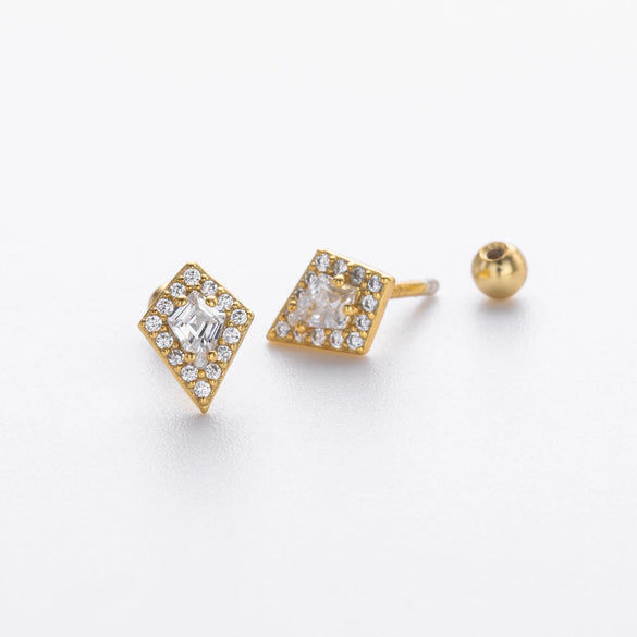 Wholesale Women's S925 Sterling Silver Geometric Rhombus Electroplated Threaded Pierced Twisted Bead Earrings