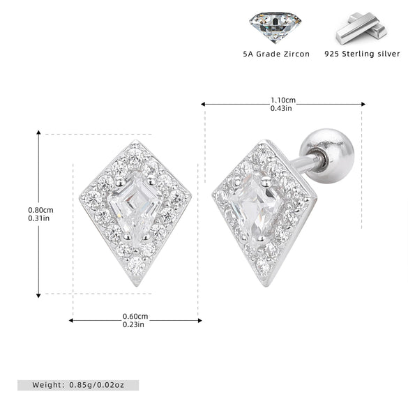 Wholesale Women's S925 Sterling Silver Geometric Rhombus Electroplated Threaded Pierced Twisted Bead Earrings