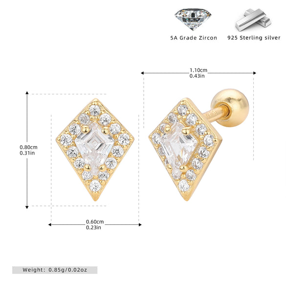 Wholesale Women's S925 Sterling Silver Geometric Rhombus Electroplated Threaded Pierced Twisted Bead Earrings