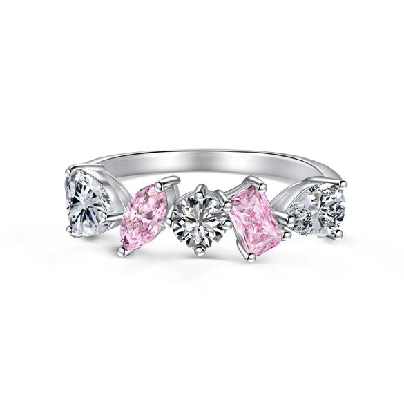 Wholesale Women's S925 Sterling Silver Geometric Ring With Irregular Zircon Inlaid And Electroplated Design