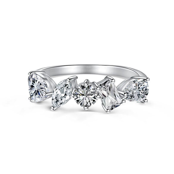 Wholesale Women's S925 Sterling Silver Geometric Ring With Irregular Zircon Inlaid And Electroplated Design