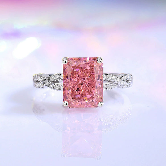 Wholesale Women's S925 Sterling Silver Geometric Ring With Pink Diamond And Zircon
