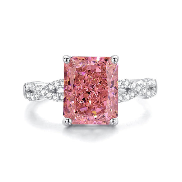 Wholesale Women's S925 Sterling Silver Geometric Ring With Pink Diamond And Zircon