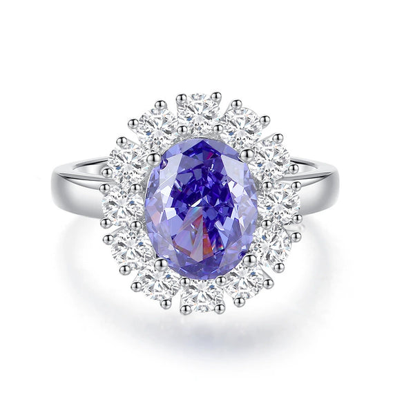 Wholesale Women's S925 Sterling Silver Geometric Ring With Simulation Gemstone And Diamond Design