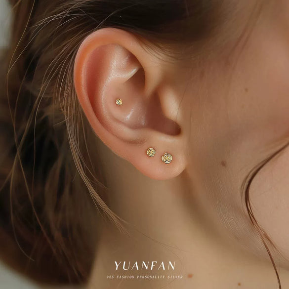 Wholesale Women's S925 Sterling Silver Geometric Rose Flower Earrings Minimalist Cold Style With Zirconia Treatment