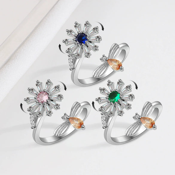 Wholesale Women's S925 Sterling Silver Geometric Rotating Open Ring With Electroplating