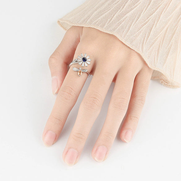 Wholesale Women's S925 Sterling Silver Geometric Rotating Open Ring With Electroplating