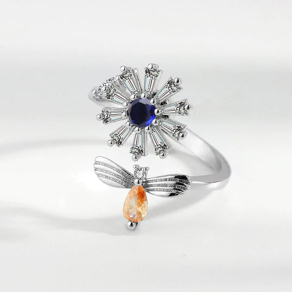 Wholesale Women's S925 Sterling Silver Geometric Rotating Open Ring With Electroplating
