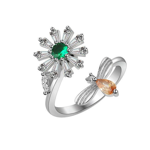 Wholesale Women's S925 Sterling Silver Geometric Rotating Open Ring With Electroplating