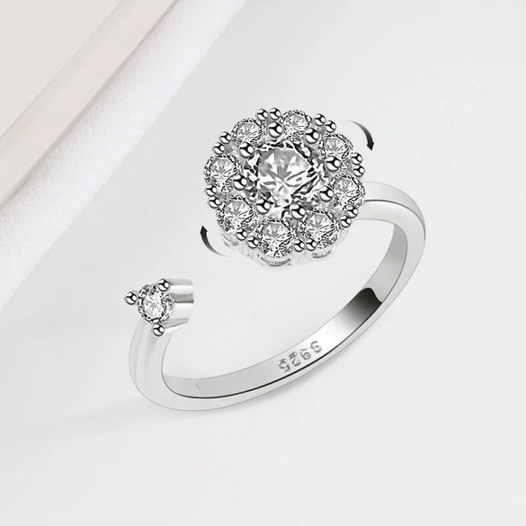 Wholesale Women's S925 Sterling Silver Geometric Rotating Ring With Micro Inlaid And Electroplating