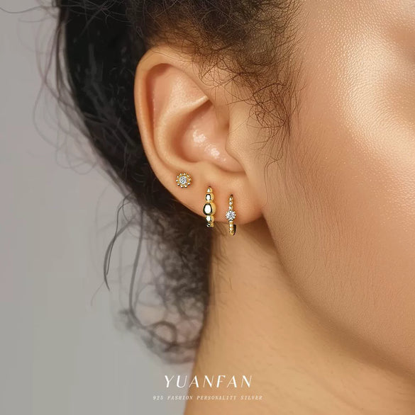 Wholesale Women's S925 Sterling Silver Geometric Round Bead Earrings Inlaid With Zircon