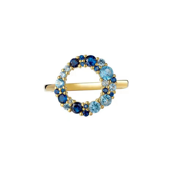 Wholesale Women's S925 Sterling Silver Geometric Round Blue Gradient Ring Electroplated
