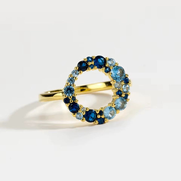Wholesale Women's S925 Sterling Silver Geometric Round Blue Gradient Ring Electroplated