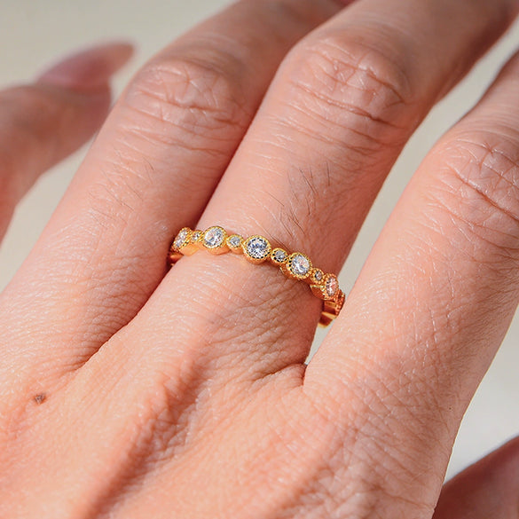 Wholesale Women's S925 Sterling Silver Geometric Round Zircon Diamond Ring Jewelry