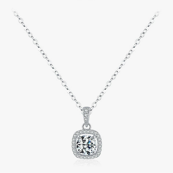 Wholesale Women's S925 Sterling Silver Geometric Round Zircon Inlaid Clavicle Necklace With Cross Chain