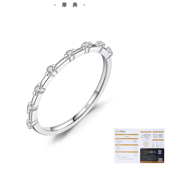 Wholesale Women's S925 Sterling Silver Geometric Row Diamond Ring With Mosan Diamond