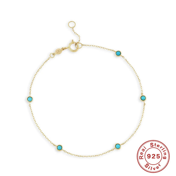 Wholesale Women's S925 Sterling Silver Geometric Simple Stacked Bracelet With Turquoise Electroplated