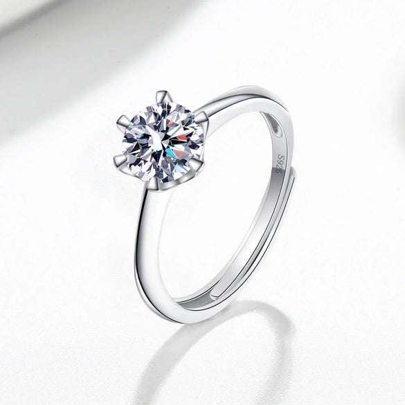 Wholesale Women's S925 Sterling Silver Geometric Single Diamond Ring With Electroplating And Six Claw Setting