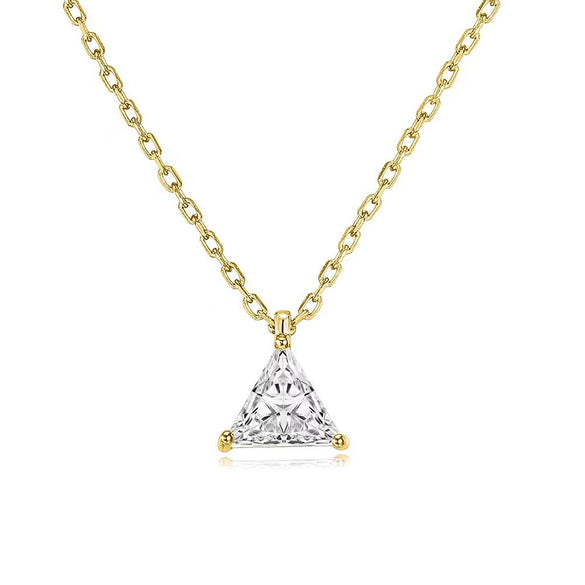 Wholesale Women's S925 Sterling Silver Geometric Single Diamond Triangle Pendant Necklace Plated With 14K Gold