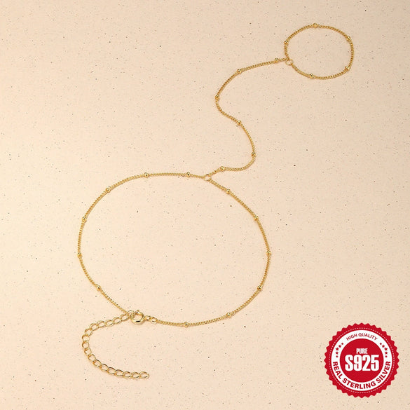 Wholesale Women's S925 Sterling Silver Geometric Small Gold Bead Toe Chain Anklet Normcore Ins Design Foot Jewelry