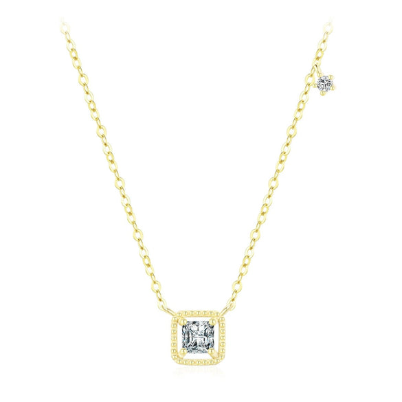 Wholesale Women's S925 Sterling Silver Geometric Small Square Sugar Pendant Clavicle Chain Necklace With Niche Design And Diamond Treatment