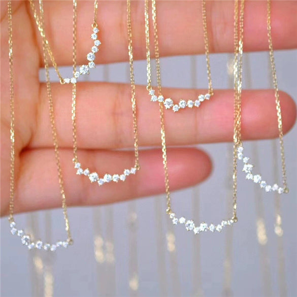 Wholesale Women's S925 Sterling Silver Geometric Smile Pendant Necklace With Zircon And Diamonds O Word Chain