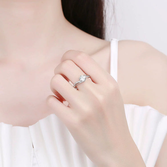 Wholesale Women's S925 Sterling Silver Geometric Snowflake Moissanite Opening Adjustable Ring With Electroplating