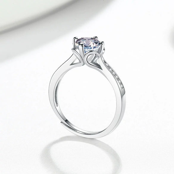 Wholesale Women's S925 Sterling Silver Geometric Snowflake Moissanite Ring With Electroplating And Sixclaw Setting