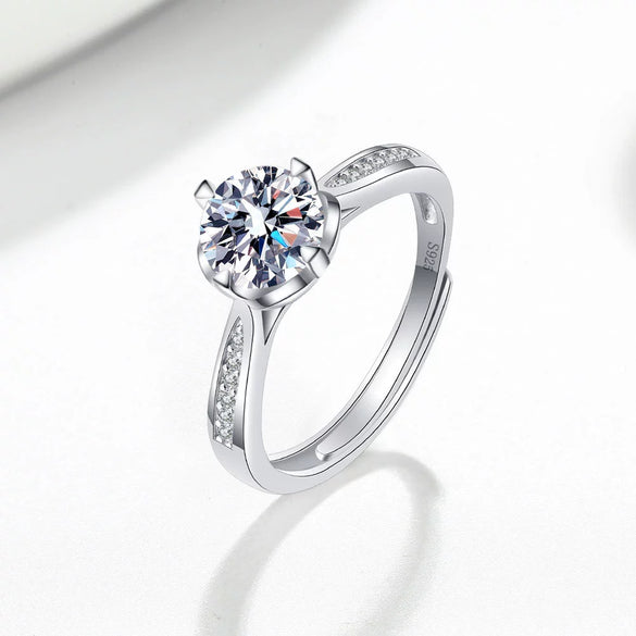 Wholesale Women's S925 Sterling Silver Geometric Snowflake Moissanite Ring With Electroplating And Sixclaw Setting