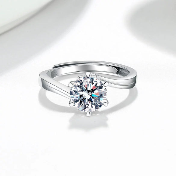 Wholesale Women's S925 Sterling Silver Geometric Snowflake Moissanite Ring With Electroplating