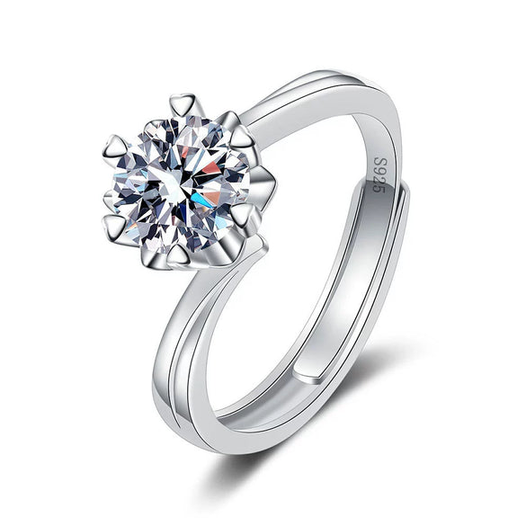 Wholesale Women's S925 Sterling Silver Geometric Snowflake Sixclaw Moissanite Ring Electroplated