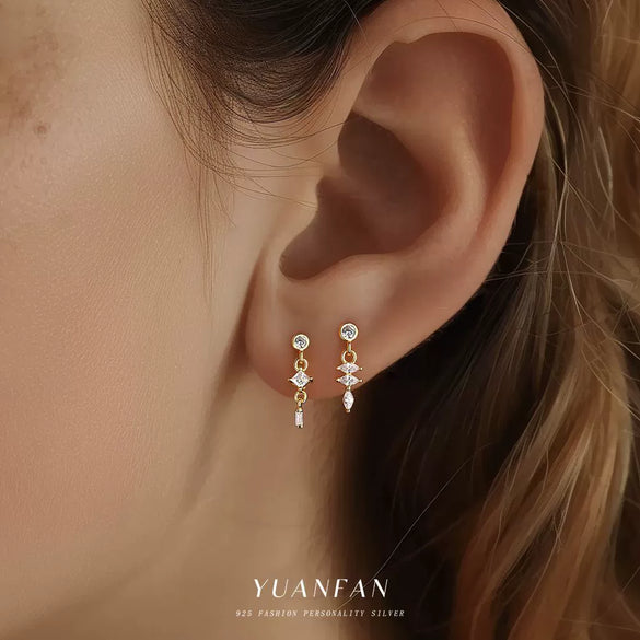 Wholesale Women's S925 Sterling Silver Geometric Square Earrings Inserted With Zirconia