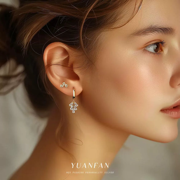 Wholesale Women's S925 Sterling Silver Geometric Square Earrings With Flash Zirconium