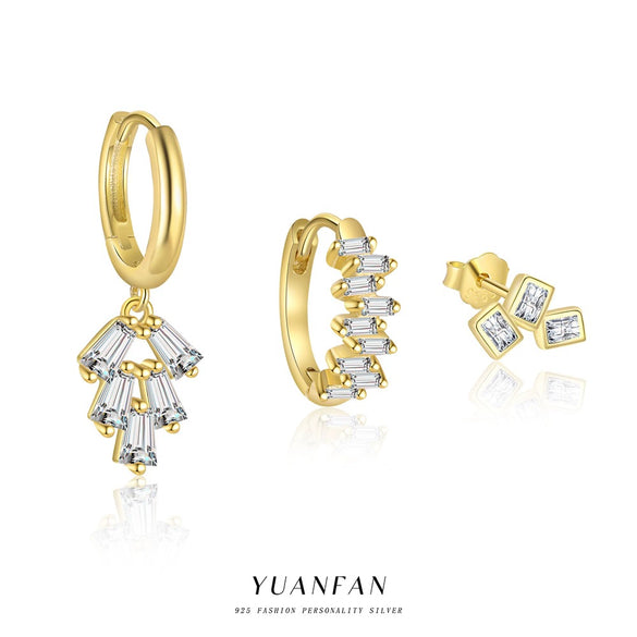 Wholesale Women's S925 Sterling Silver Geometric Square Earrings With Flash Zirconium