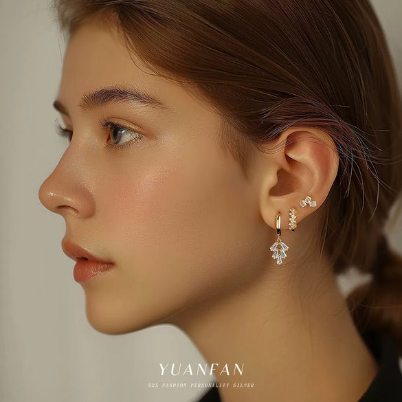 Wholesale Women's S925 Sterling Silver Geometric Square Earrings With Flash Zirconium