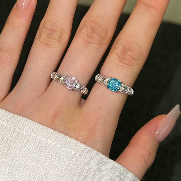 Wholesale Women's S925 Sterling Silver Geometric Square Ice Flower Cut Zircon Ring With Electroplating