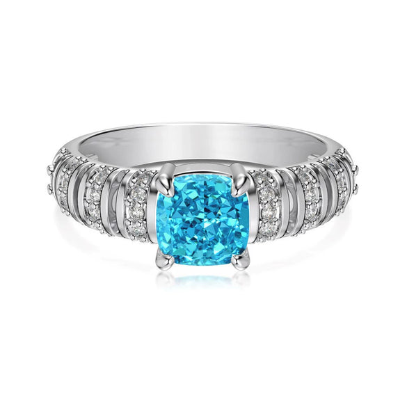 Wholesale Women's S925 Sterling Silver Geometric Square Ice Flower Cut Zircon Ring With Electroplating