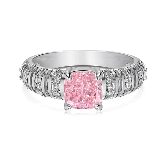 Wholesale Women's S925 Sterling Silver Geometric Square Ice Flower Cut Zircon Ring With Electroplating