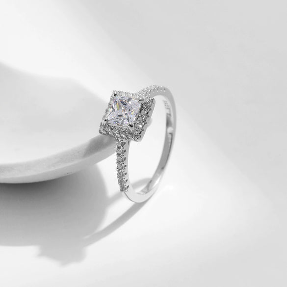 Wholesale Women's S925 Sterling Silver Geometric Square Inlaid Zircon Ring
