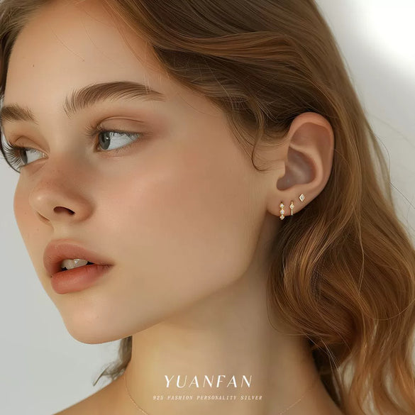 Wholesale Women's S925 Sterling Silver Geometric Square Inlaid Zirconia Earrings