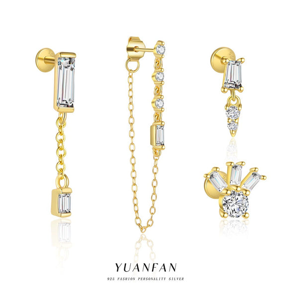 Wholesale Women's S925 Sterling Silver Geometric Square Zircon Earrings Light Luxury Style