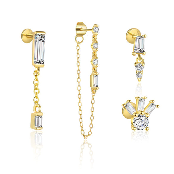 Wholesale Women's S925 Sterling Silver Geometric Square Zircon Earrings Light Luxury Style