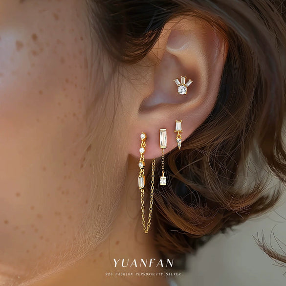 Wholesale Women's S925 Sterling Silver Geometric Square Zircon Earrings Light Luxury Style