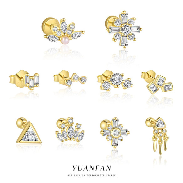 Wholesale Women's S925 Sterling Silver Geometric Square Zircon Earrings