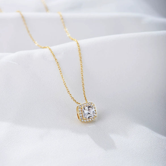 Wholesale Women's S925 Sterling Silver Geometric Square Zircon Necklace With Cross Chain